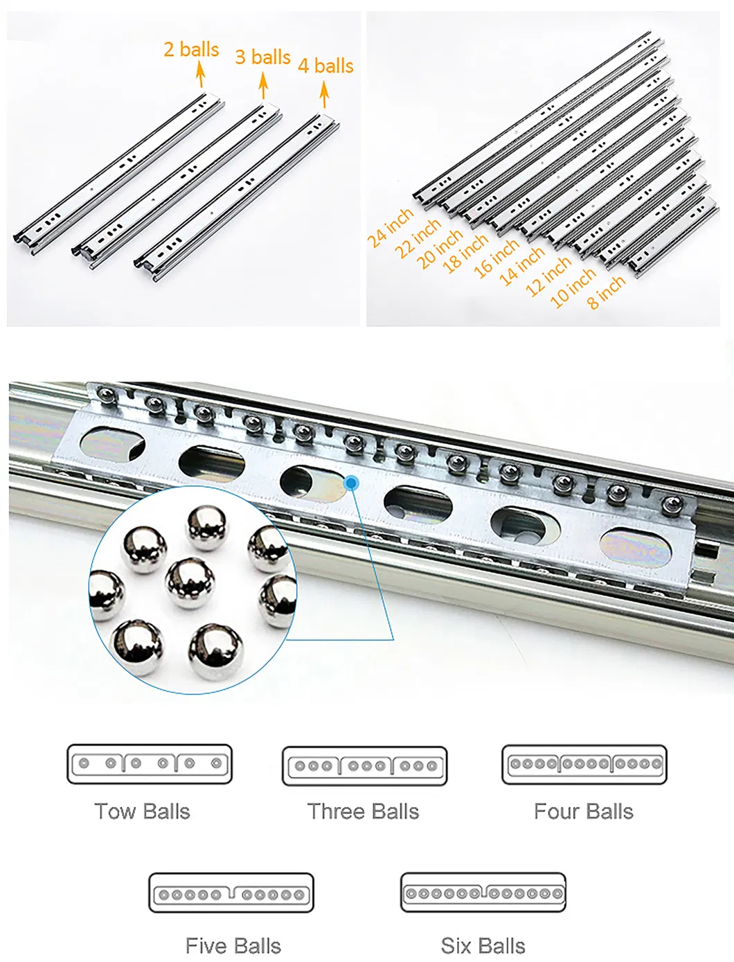 Kitchen Hardware 17mm Steel Side Mount Drawer Channel Slides